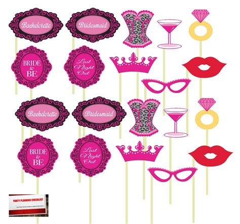 Buy Bachelorette Bridal Shower Party 20 Pcs Photo Booth Props Plus Party Planning Checklist