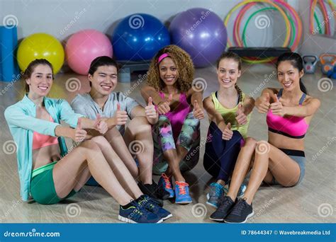 Group Of Fitness Team Showing Thumbs Up Stock Image Image Of Chinese