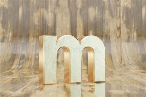 Gold 3d Letter M Lowercase Golden Letter On Glossy Wet Wooden