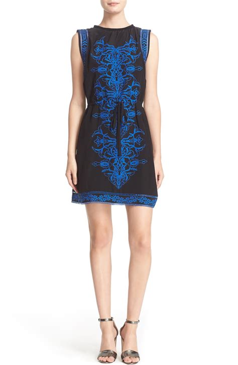 Rebecca Taylor Aztec Sleeveless Embroidered Silk Dress Nordstrom