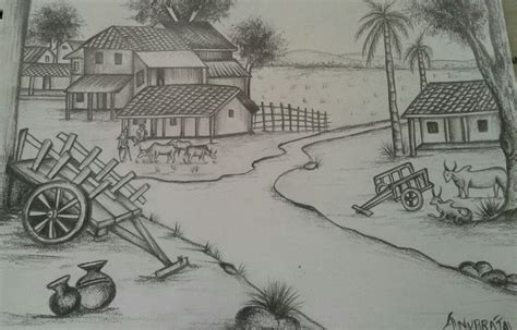 Pencil Shading Village Scene Drawing Village Drawing Scenery
