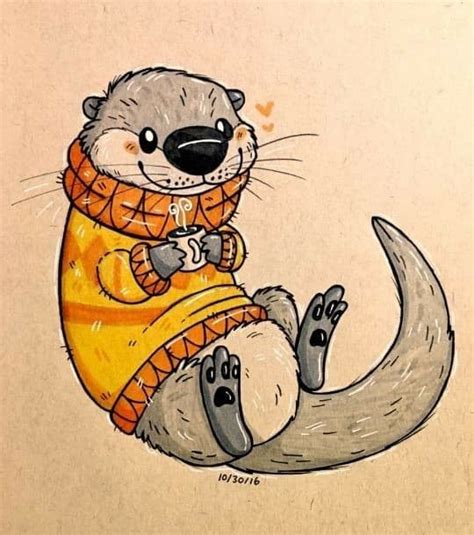 Tea Drinking Otter Animal Sketches Cute Animal Drawings Art Drawings