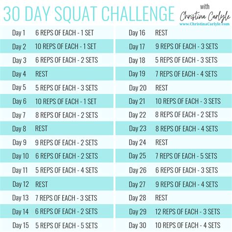 Day Squat Challenge Chart Printable