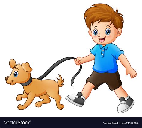 Little Boy Walking With His Dog Royalty Free Vector Image