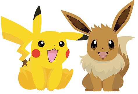 Pikachu And Eevee Pokemon Vector Art By