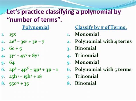 Classifying Polynomials Degree Of A Polynomial The Degree