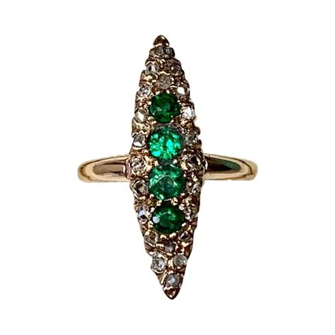 This lovely edwardian ring features an elegant openwork scalloped basket and beautifully detailed. Victorian Emerald Rose Cut Diamond Ring Marquise Gold Antique Wedding Engagement For Sale at 1stdibs