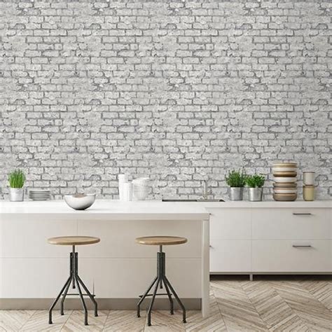 Toronto Beige Grandeco White Brick Kitchen Wallpaper Brick