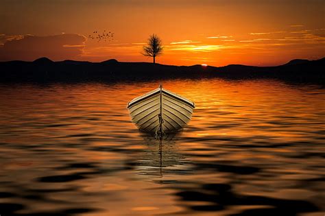 Royalty Free Photo Illustration Of White Row Boat On Body Of Water
