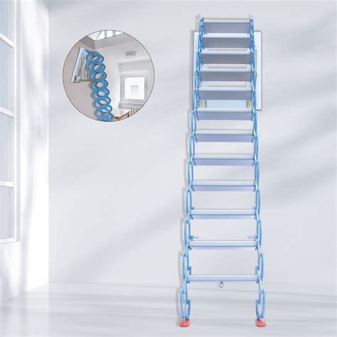 Attic Ladder Folding Loft Ladder 12 Steps Bluewhite Wall Mounted Attic