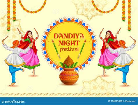 Couple Playing Dandiya In Disco Garba Night Banner Poster For Navratri