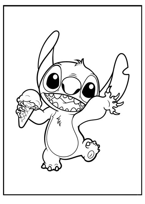 Stitch Comiendo Helado Para Colorear Imprimir E Dibujar Coloringonly