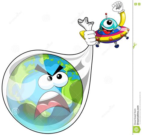 Cartoon Alien Or Ufo Spaceship Catching Earth Stock Vector