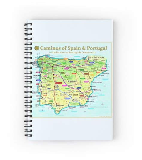 Map Of Camino De Santiago Routes In Spain And Portugal Spiral Notebook