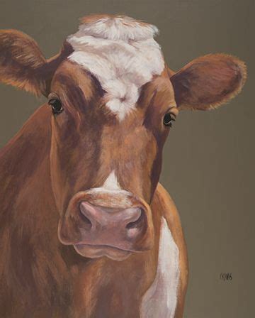 A Painting Of A Brown Cow With White Spots On It S Face And Nose