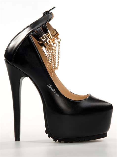 Fashionable Black Suede Metal Ankle Strap High Heel Shoes