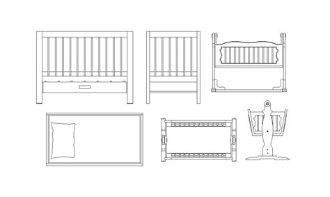 Baby Cradle Plan And Elevation Of Different Block Design With Furniture