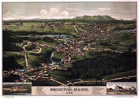 1888 Panoramic Map Of Bridgton Maine 16 X 24 Or 20 X 30 Full