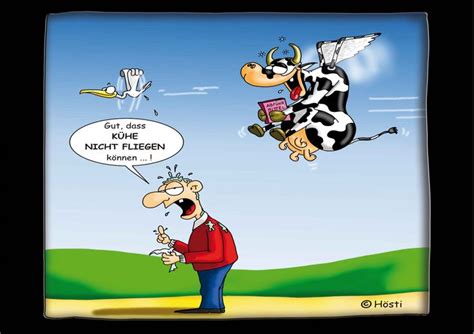 A Cartoon Cow Flying Through The Air Next To A Man With A Book In His Hand