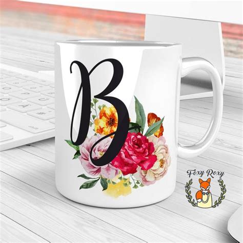 Floral Initial Coffee Mug Monogram Mug Personalized Coffee Mug
