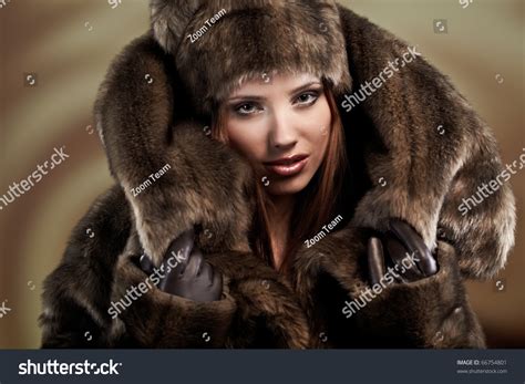 Beautiful Woman Fur Coat Stock Photo 66754801 Shutterstock