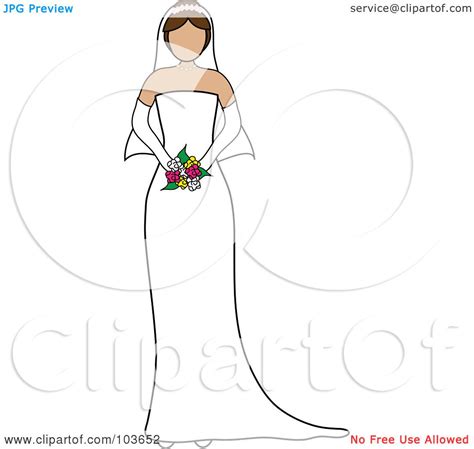 royalty free rf clipart illustration of a faceless brunette bride holding her bouquet by pams