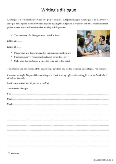 Writing A Dialogue Pictur English Esl Worksheets Pdf And Doc