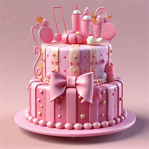 Premium Photo Birthday Pink Cake Decorated On A Pink Background Big
