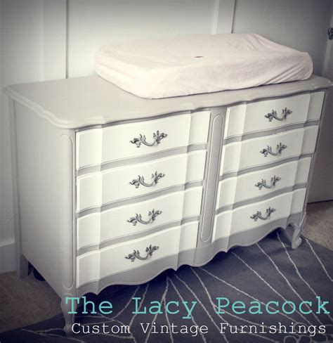Gray And White French Provincial Dresser Changing Table Buffet Or