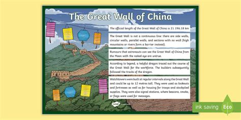 The Great Wall Of China Facts Display Poster Twinkl