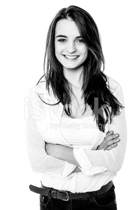 Black And White Portrait Of Pretty Teen Girl Stock Photo Royalty Free
