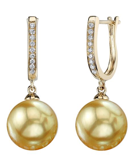 14K Gold Golden South Sea Cultured Pearl Diamond Kim Earrings
