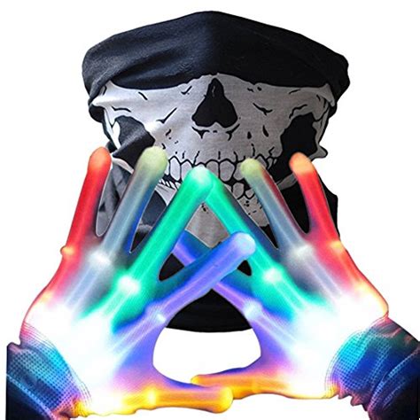 Led Skeleton Gloves And Skull Face Mask Finger Lights Toys Glow In The