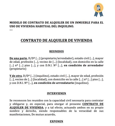 Modelo De Contrato De Alquiler De Vivienda En Word Actualizado