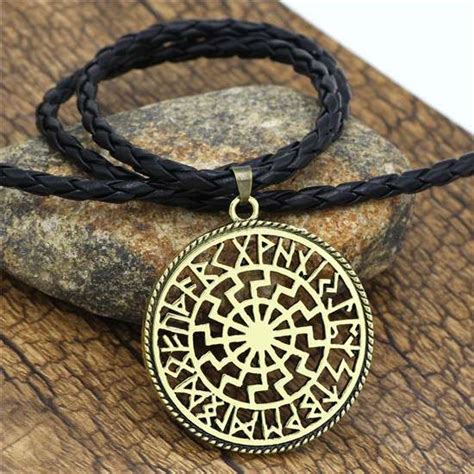 Viking Black Sun Runes Necklace Pirate Jewelry