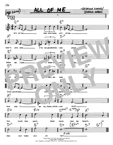 Schonberg drink with me to days gone by from les miserables sheet music for piano solo. All Of Me Sheet Music | Louis Armstrong | Real Book ...