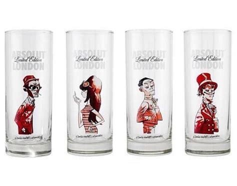 Absolut London Vodka Set Of 4 Limited Edition Glasses Jamie Hewlett