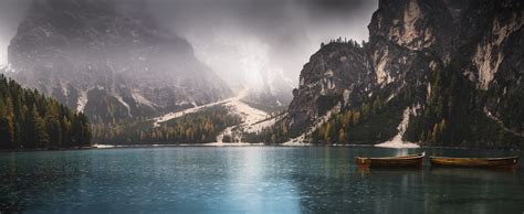 Nature Landscape Panoramas Lake Fall Mountain Boat