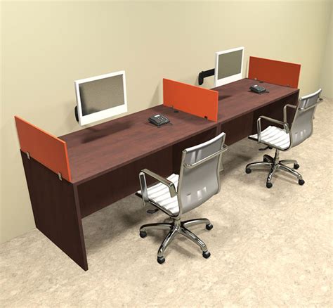 Two Person Orange Divider Office Workstation Desk Set Ot Sul Spo1
