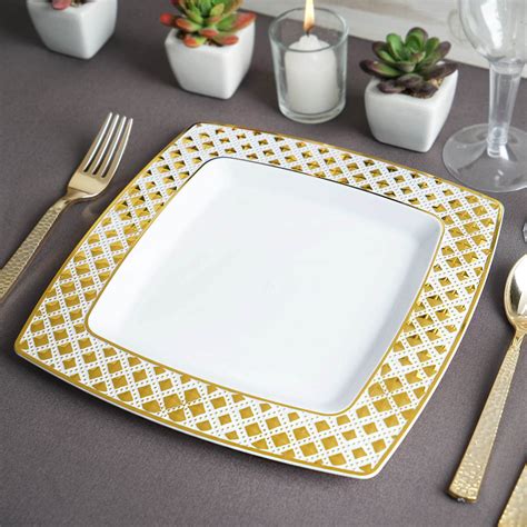 Buy 10 Pack 9 Disposable Square Plates Dinner Plates Gold
