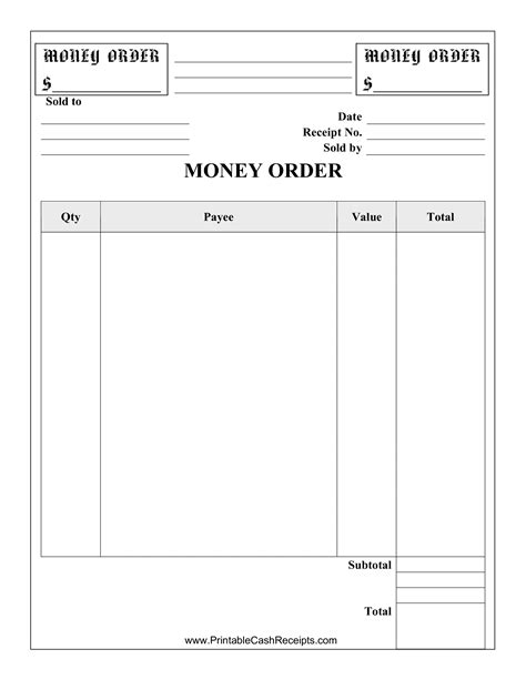 Printable Blank Money Order Template