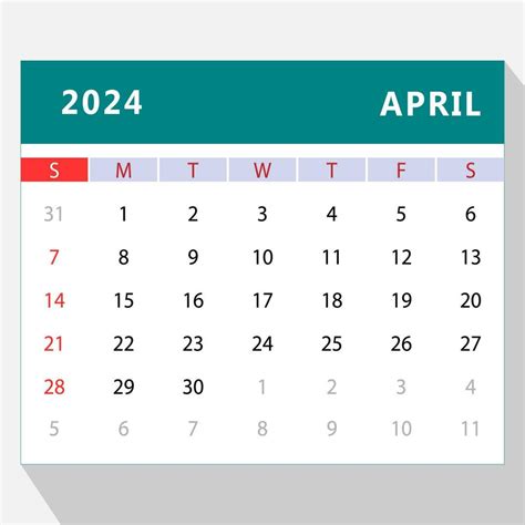 Abril 2024 Calendario Modelo Vector Diseño 25796471 Vector En Vecteezy