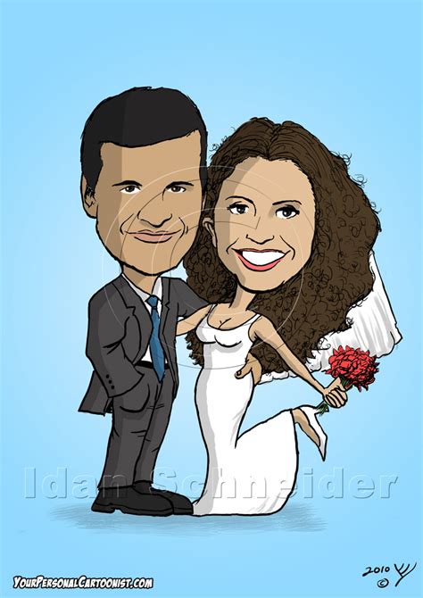 Wedding Caricature Groom Hugging Bride Your Personal Cartoonist