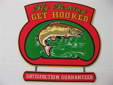 Fly Fishing Get Hooked Metal Sign Vintage Retro Style Tin Advertising