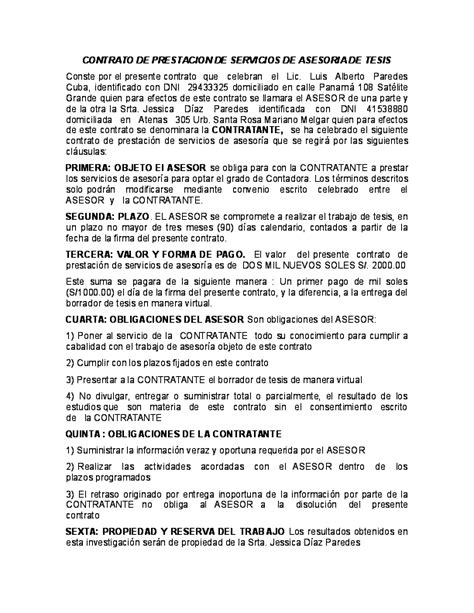 Doc Contrato De Prestacion De Servicios De Asesoria De Tesis Ramiro