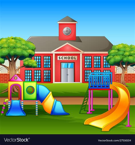 Kids Playground Area In Front School Yard Vector Image