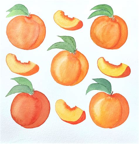 Watercolor Peaches Pattern Art Print By Mhailittlearts X Small