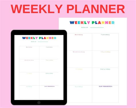 Digital Weekly Planner Weekly Printable Weekly Planner Etsy