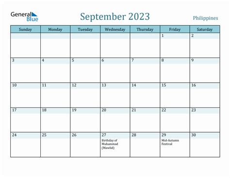 September 2023 Monthly Calendar With Philippines Holidays