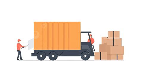 Two People Are Loading A Truck In A Flat Layout With Some Boxes On The Side Background Shipping